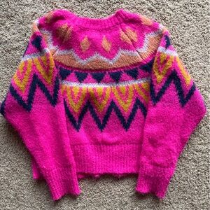 a new day Pink and Multicolor Patterned Sweater